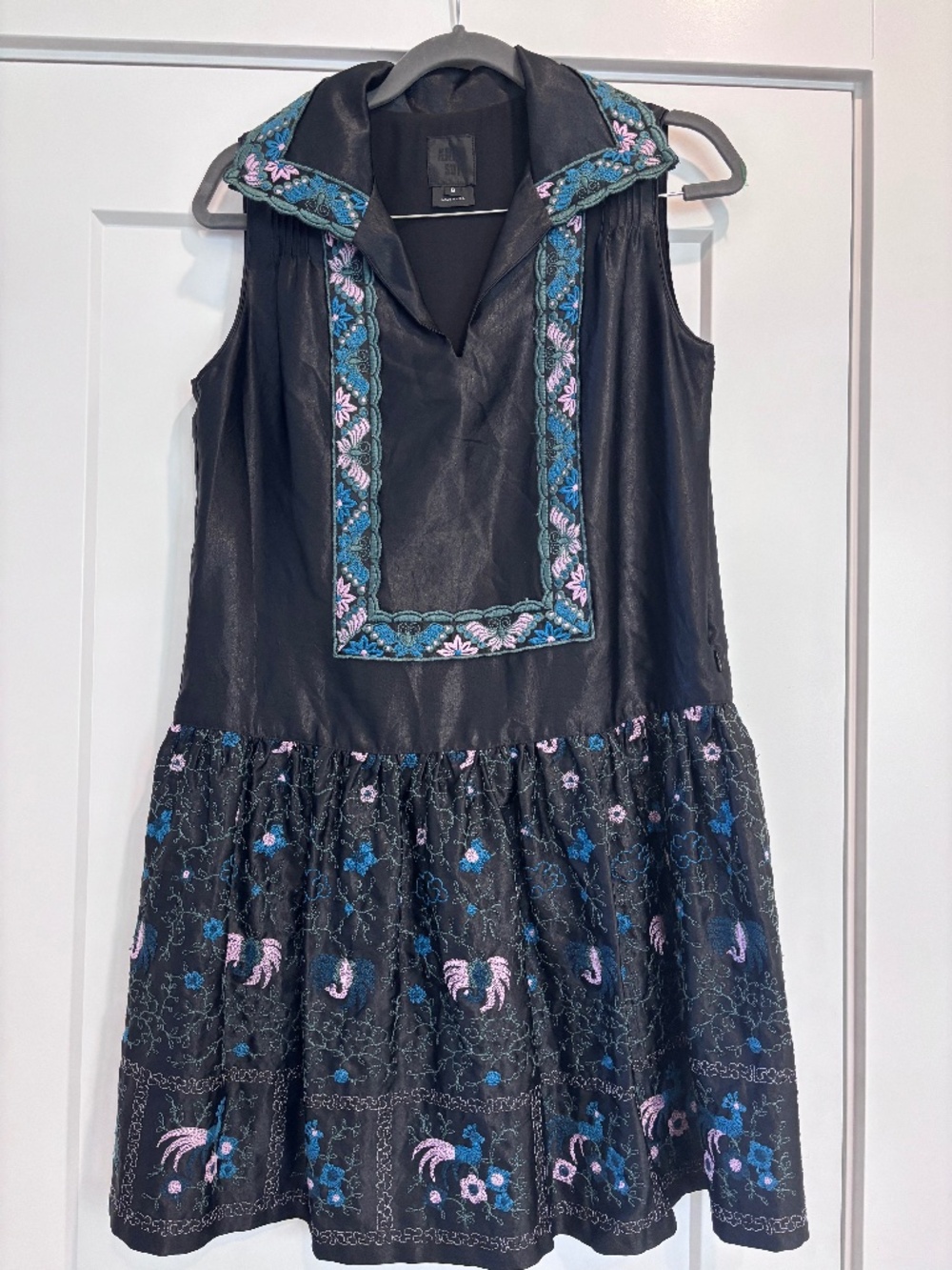 Anna Sui Satin Embroidered mini dress size 6